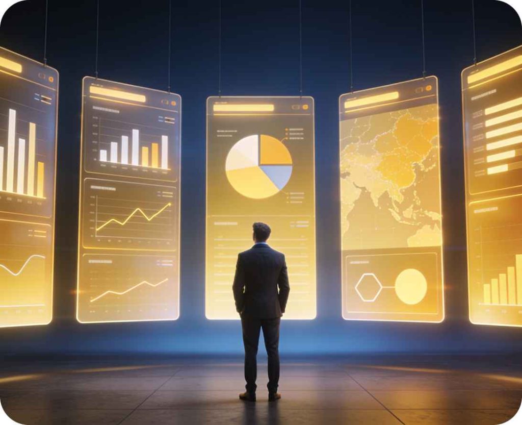 Ejecutivo analizando dashboards de visualización de datos empresariales con Power BI — ITD Consulting